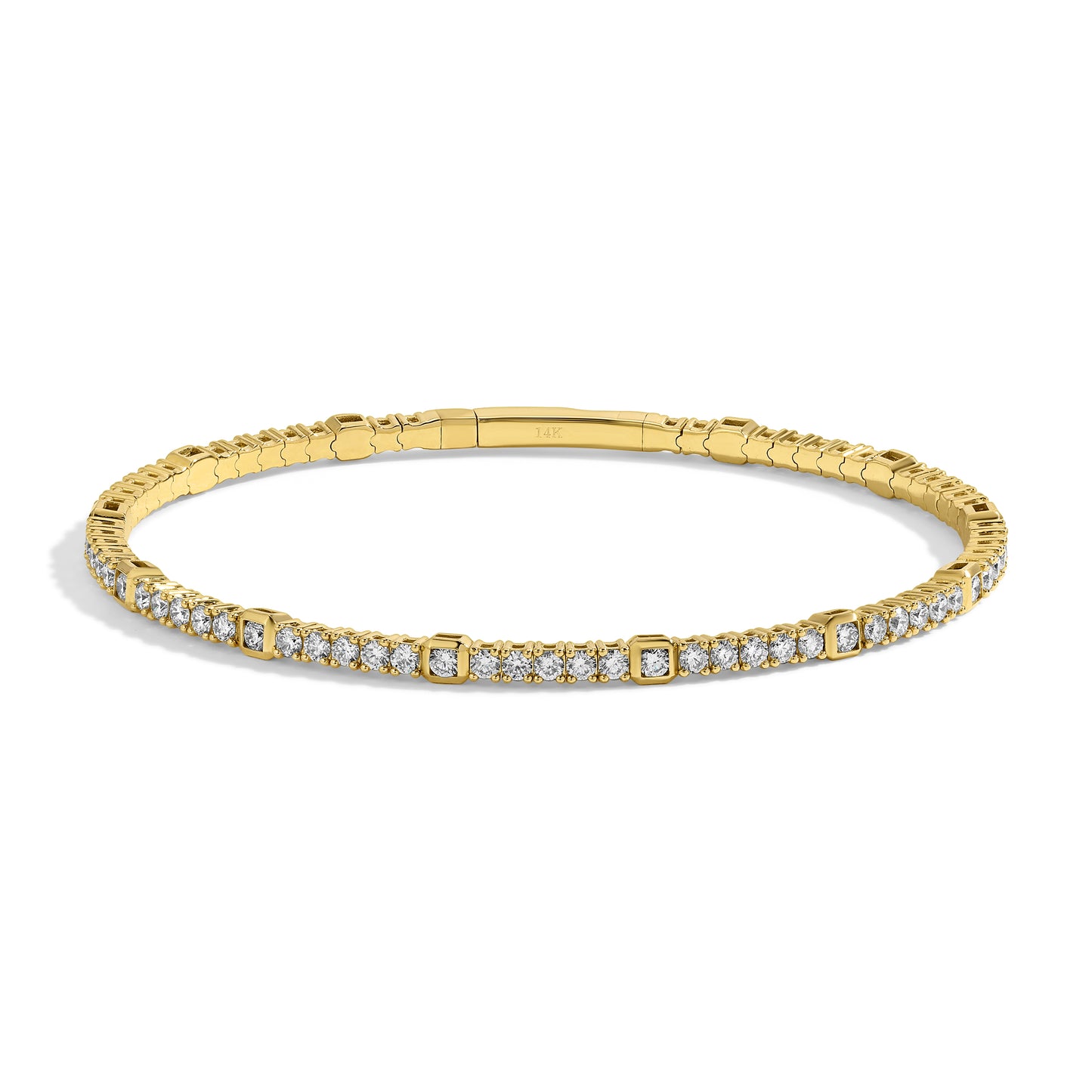 14kt Gold Flexible Square diamond Bangle