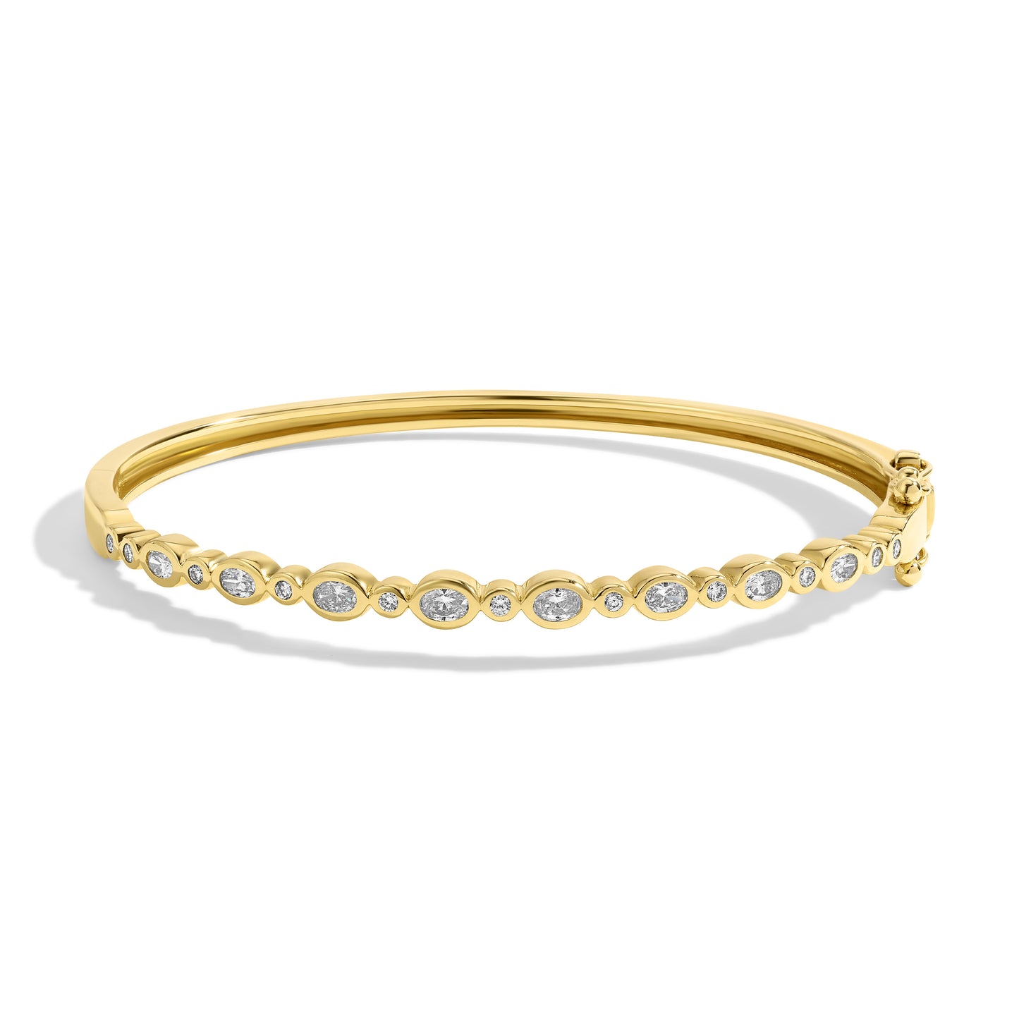 14kt Gold Diamond Bangle with Offset Diamonds