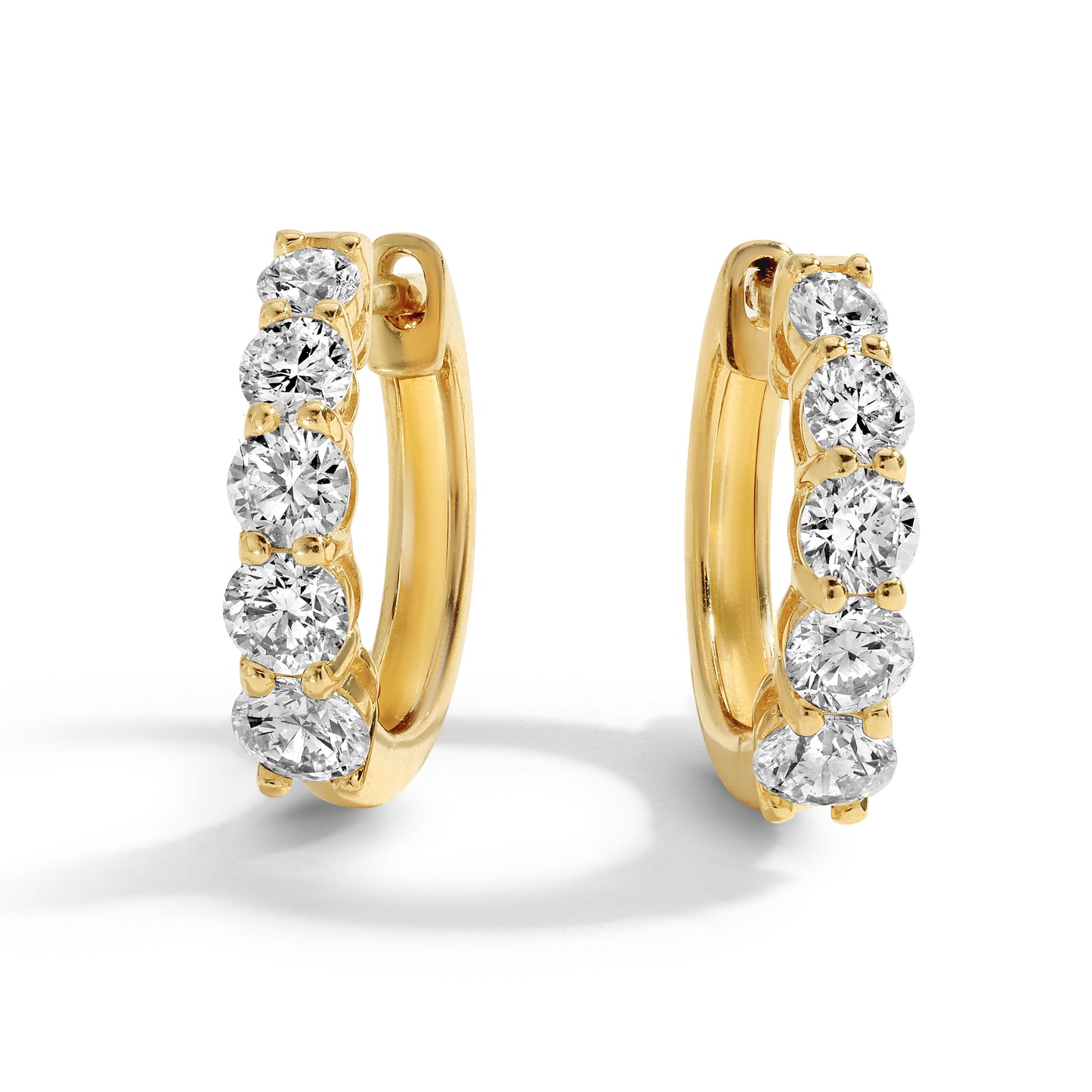 14kt Gold Five Diamond Hoop Earrings