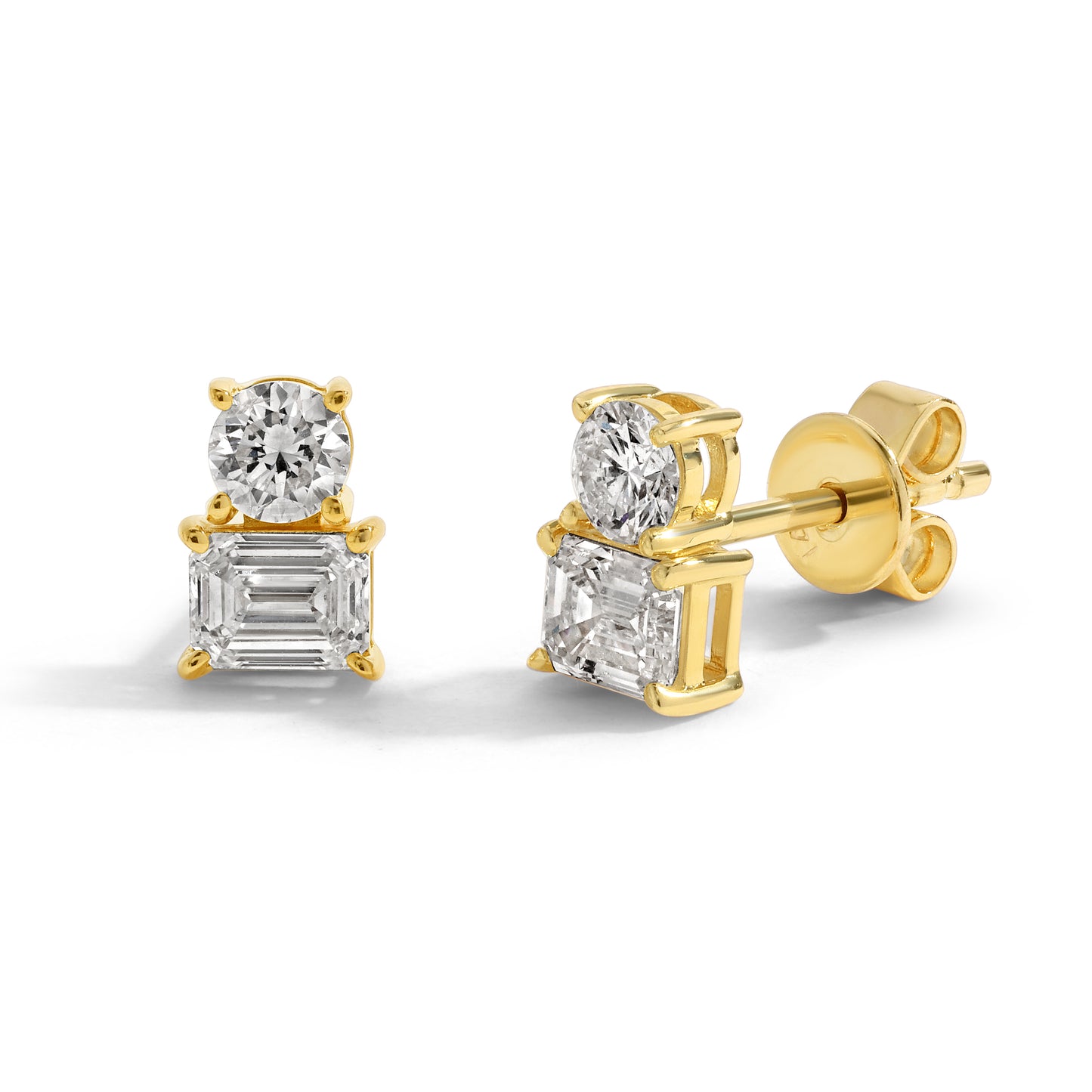 14kt Gold Diamond Stacked Studs