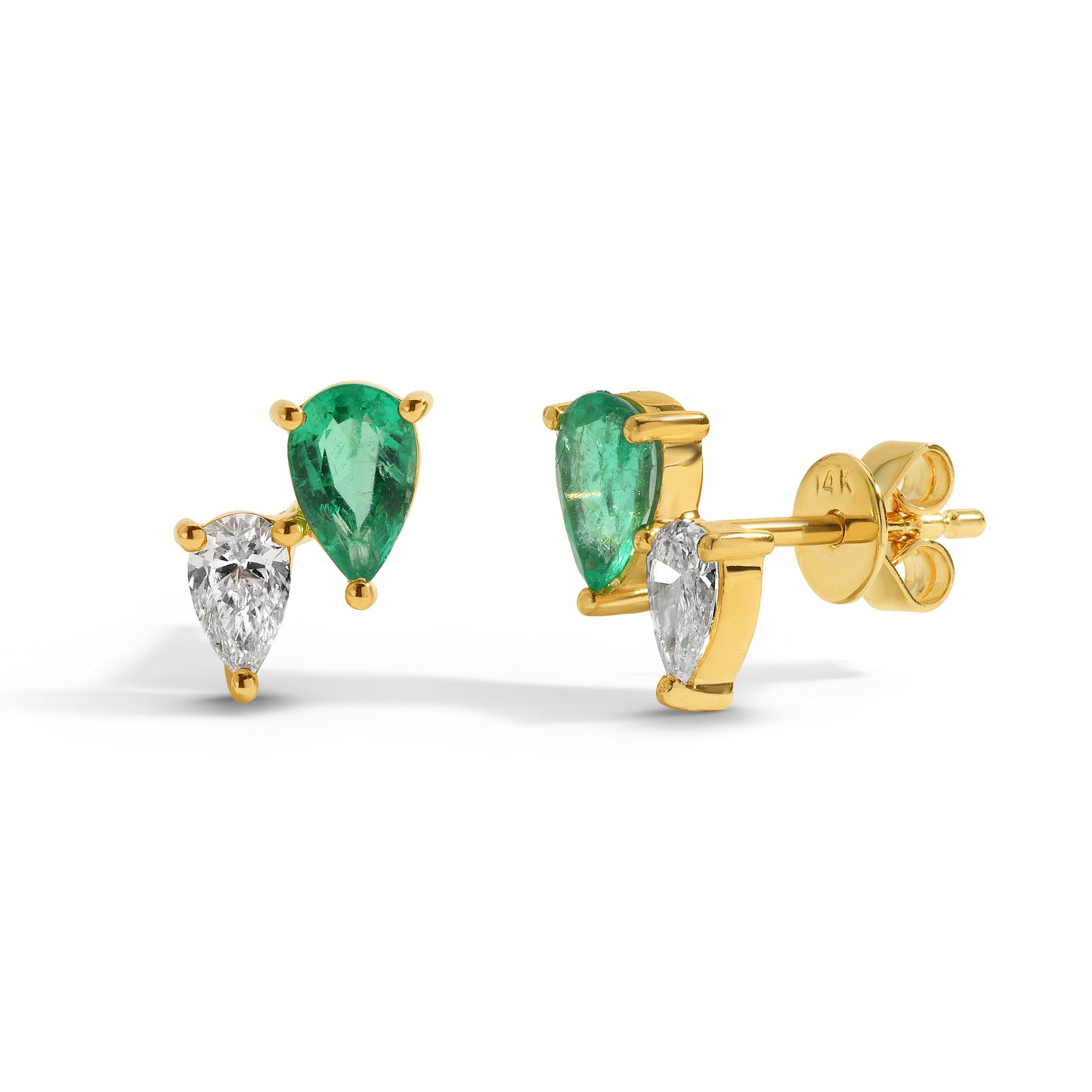 14kt Gold Studs with Teardrop Emeralds & Diamonds