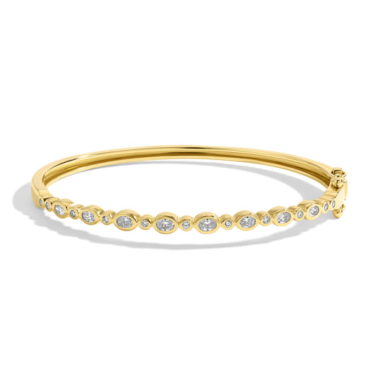 14kt Gold Diamond Bangle with Offset Diamonds