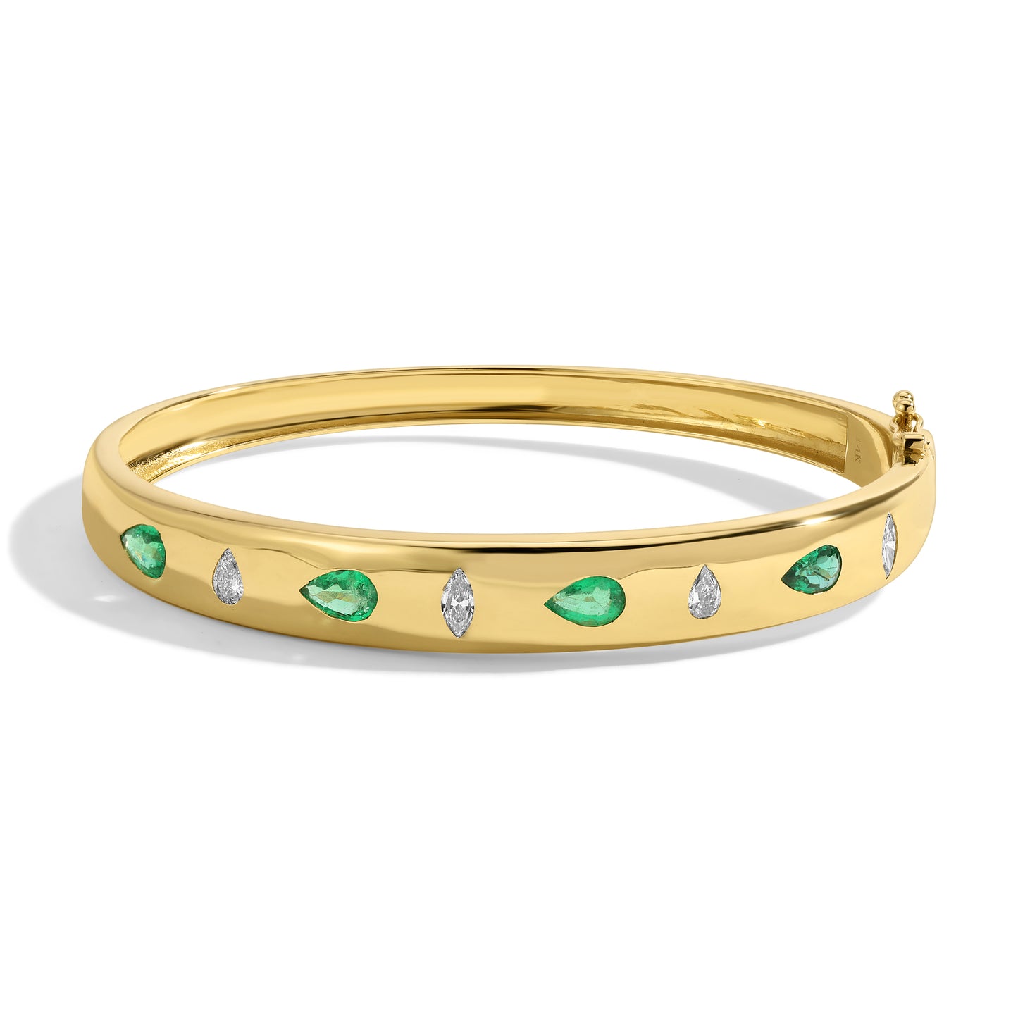 14kt Gold Bangle with Teardrop Emeralds & Diamonds