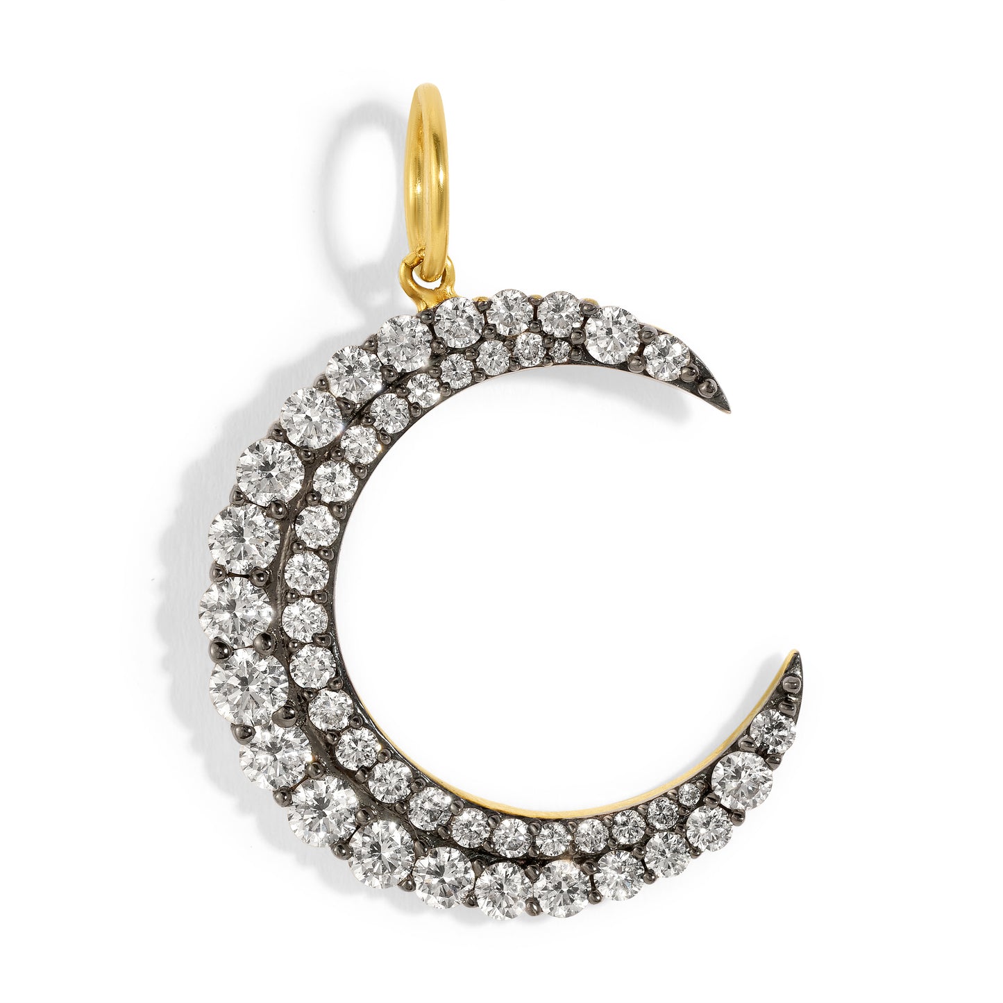 14kt Gold Moon Pendant with Diamonds set in Black Rhodium