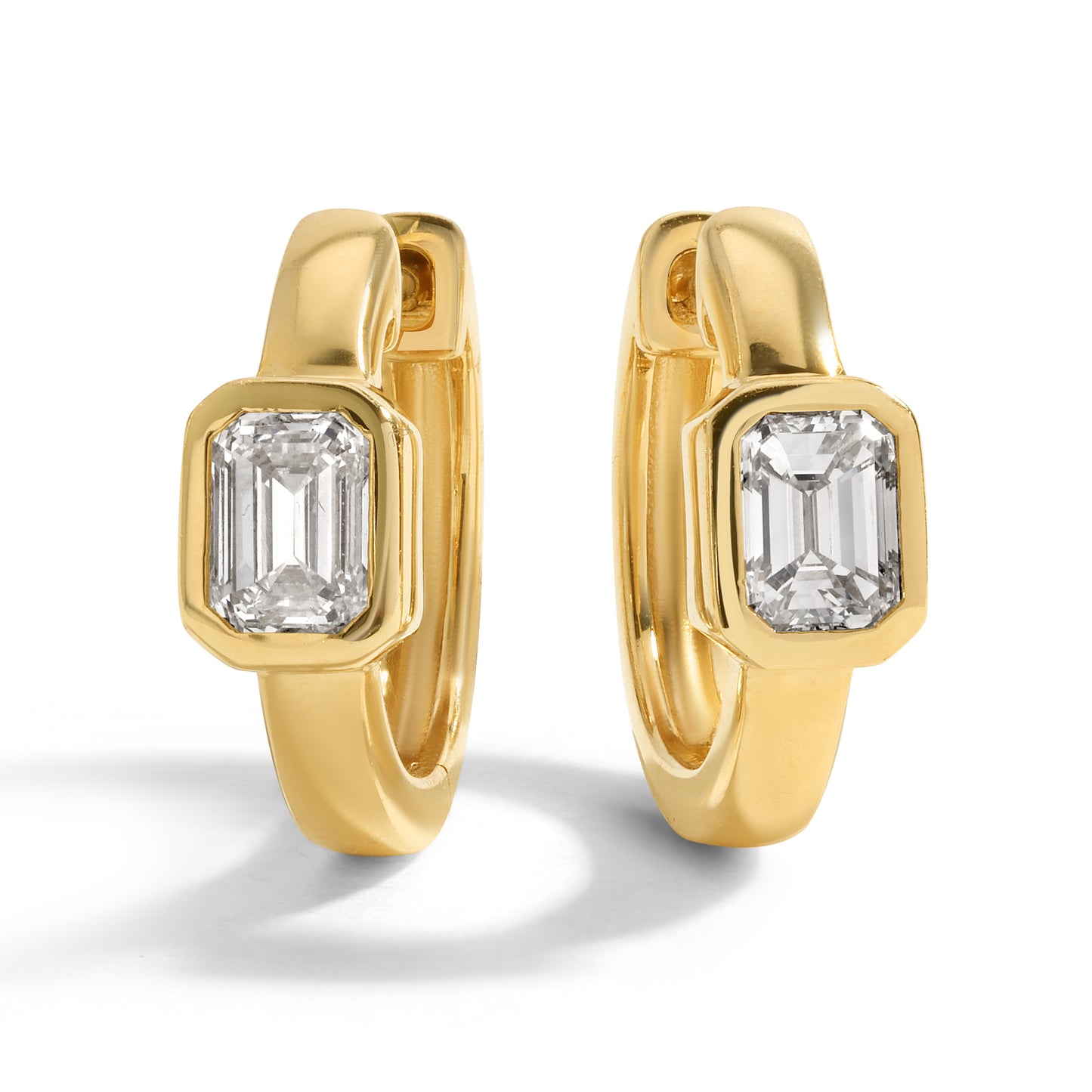 14kt Gold Huggies with Emerald - Cut Diamonds