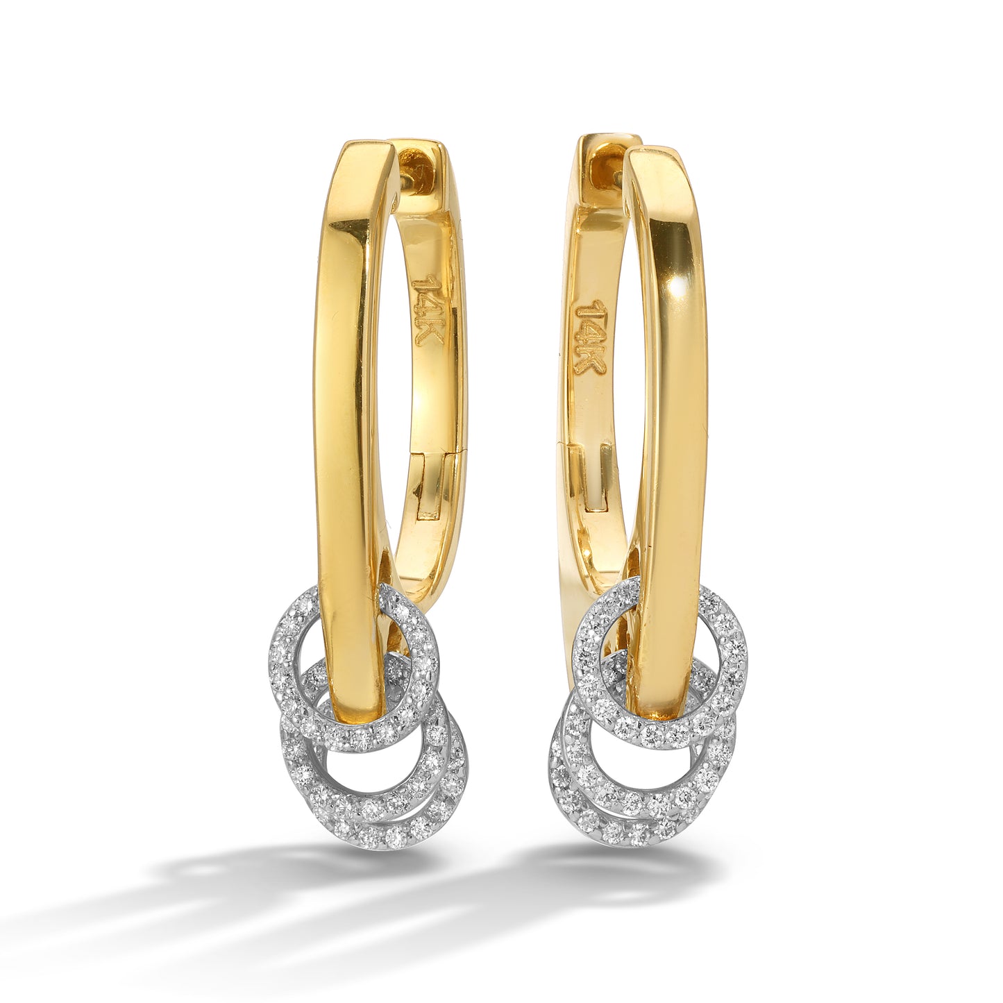 14kt Gold Squared Off Hoops with Diamond Discs