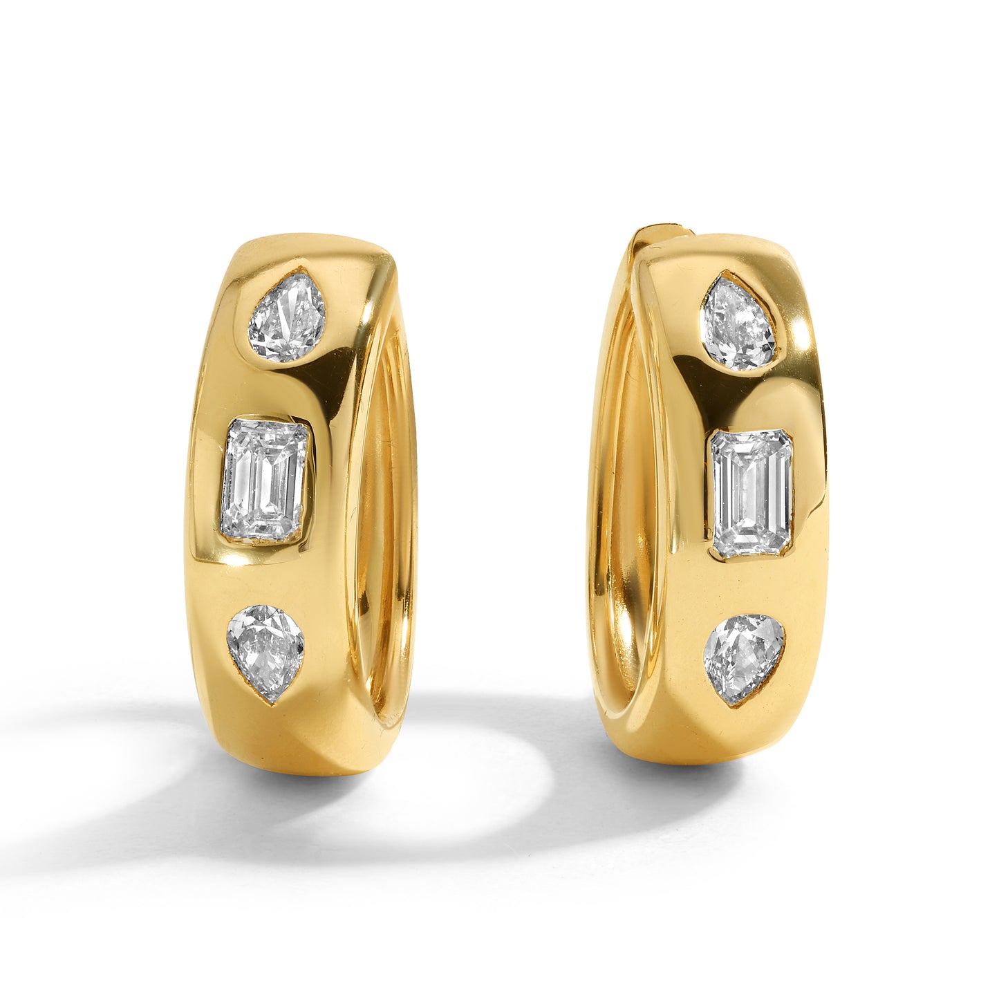 14kt Gold Huggies with Multi -Shaped Diamonds