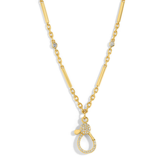 14kt Gold Bar Link Chain with Diamonds and Pave Diamond Clasp for Pendant