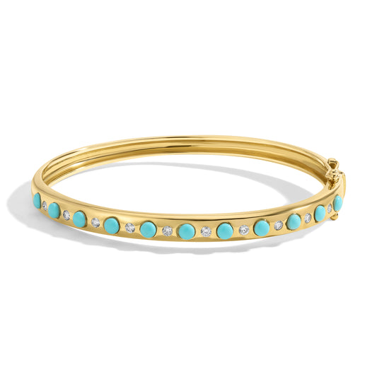 14kt Gold Bangle with Turquoise & Diamonds