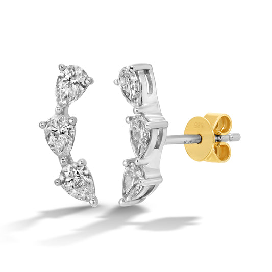Three-Diamond Pear-Shaped Stud in 14kt Gold